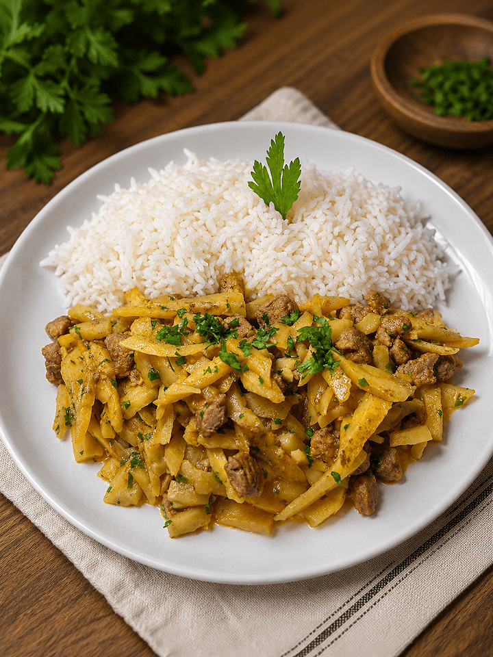 Olluquito con carne servido